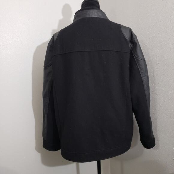 Black Burks Bomber Jacket Bay Men's Leather and Wool Sleeve and Sz Large - Picture 8 of 12